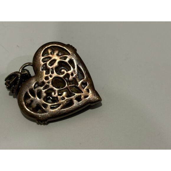 Sterling Silver & 14k Gold DMC Filigree Heart Pendant Vintage - Picture 6 of 6